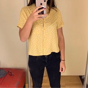 yellow button down blouse!